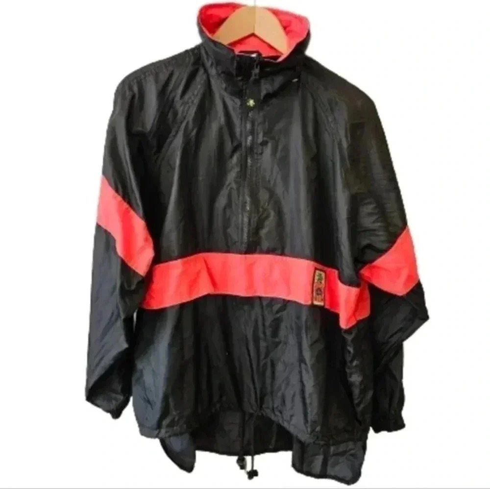 Vintage 90s OP Ocean Pacific Windbreaker Jacket Colorblock Black Hooded Retro